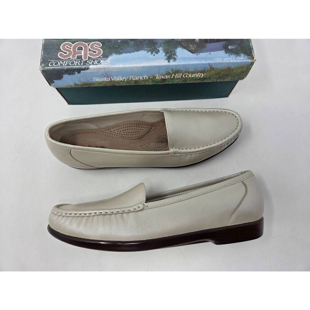 SAS SAN ANTONIO SHOES SIMPLIFY PEARL BONE LEATHER COMFORT LOAFER WOMENS 12 S EUC